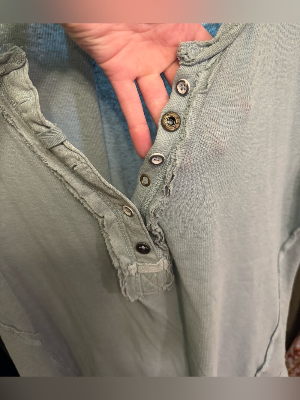 Free People Washed Sage Green Button Henley Short Sleeve Tee - Picture 6 of 8